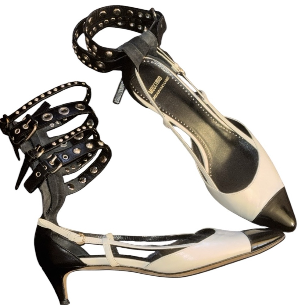 Moschino Studded  Ankle Straps Kitten Heels